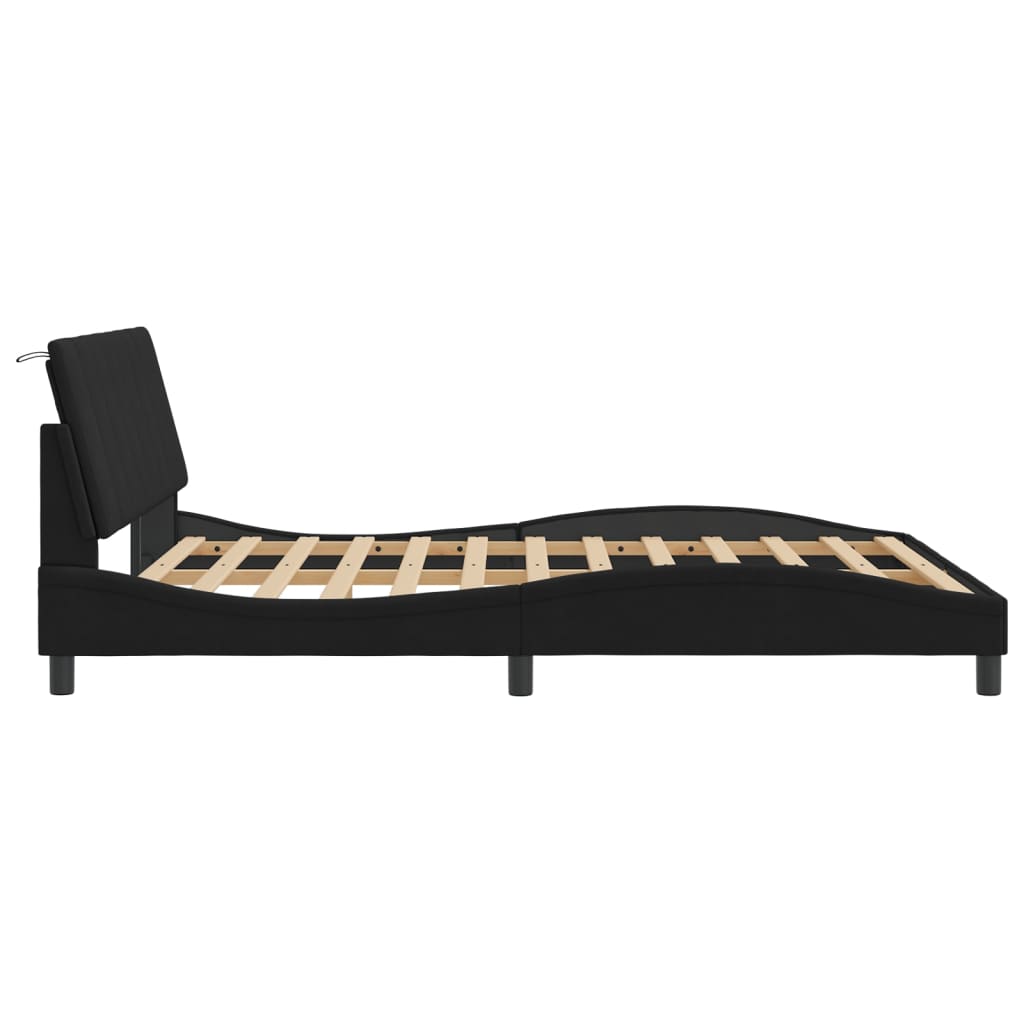 Bed Frame with LED without Mattress "Hanko" Black 152x203 cm Queen Velvet
