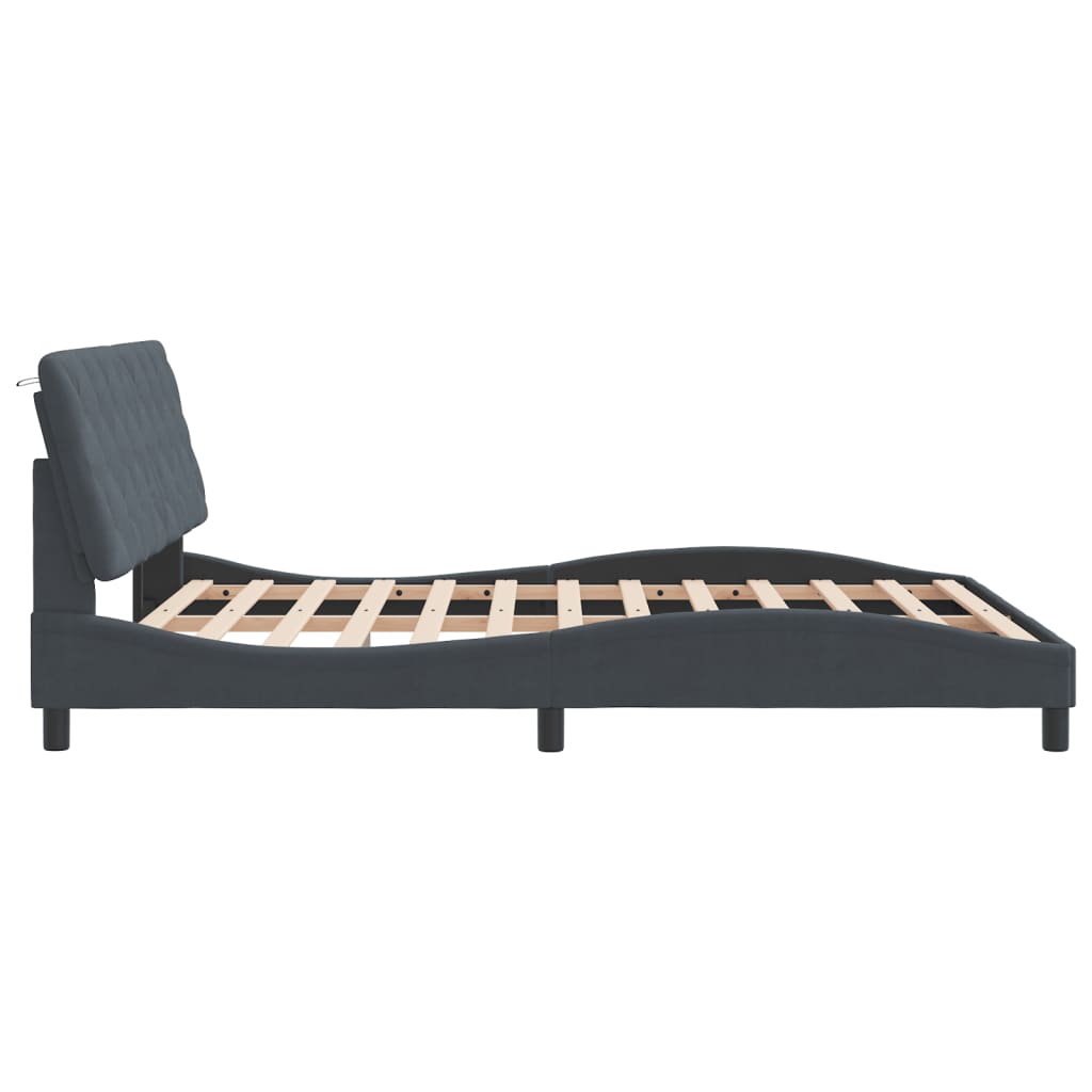 Bed Frame with LED without Mattress Dark Grey 152x203 cm Queen Velvet