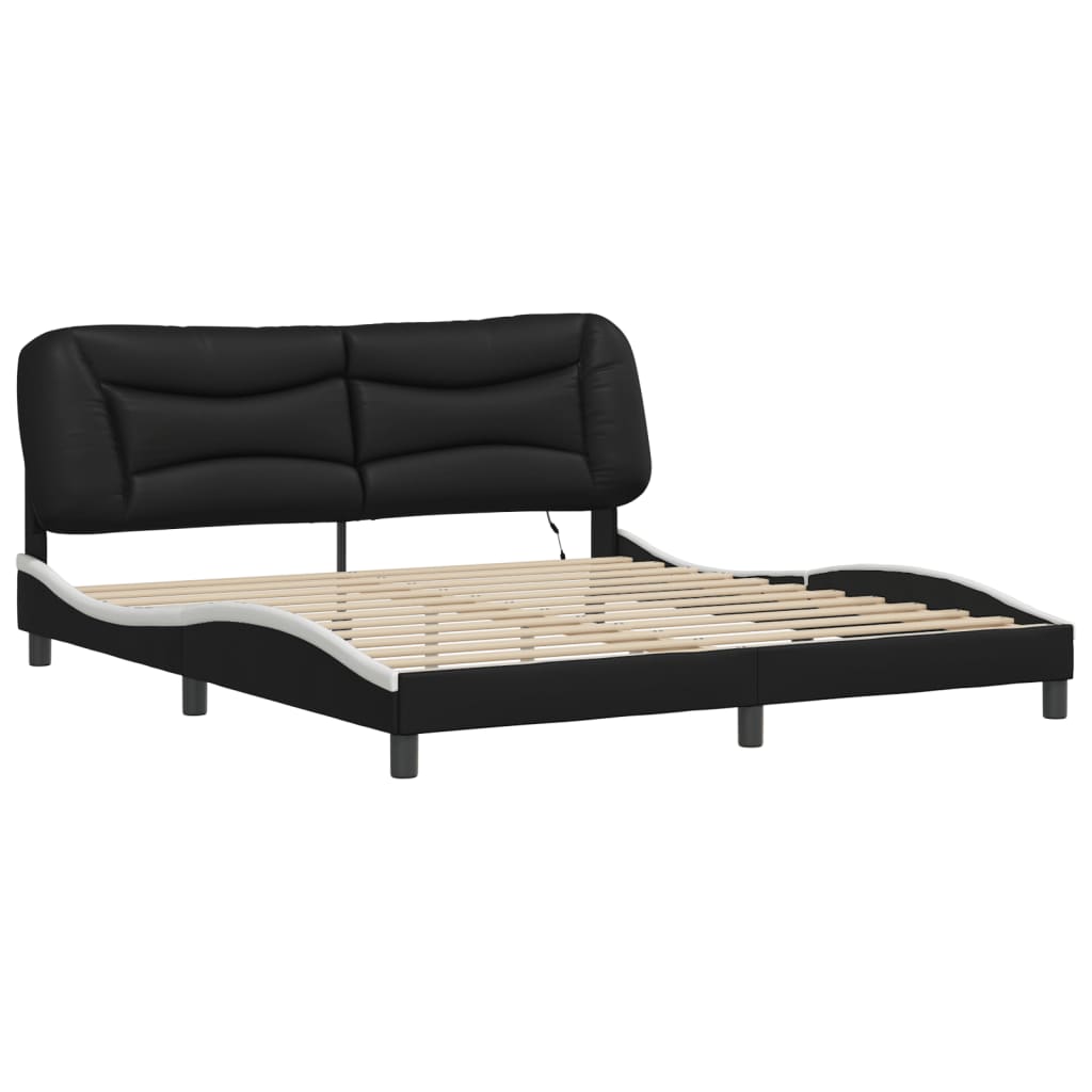 Bed Frame with LED without Mattress "Hvar" Black and White 180x200 cm