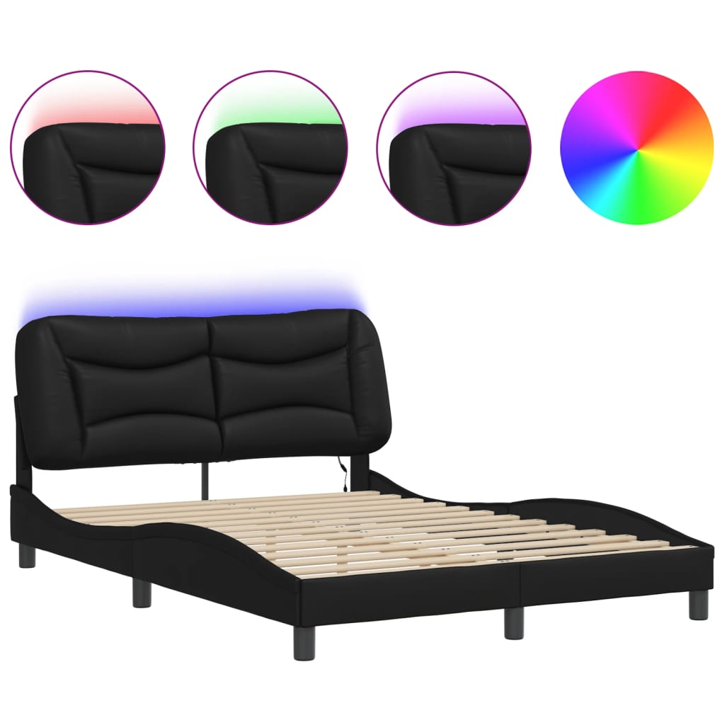 Bed Frame with LED without Mattress "Hvar" Black 137x190 cm