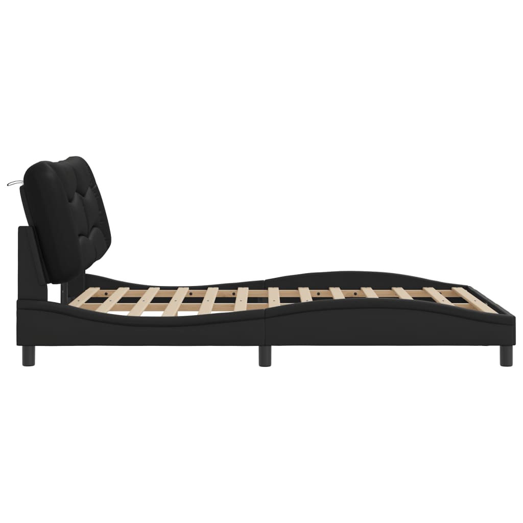 Bed Frame with LED without Mattress "Hvar" Black 137x190 cm