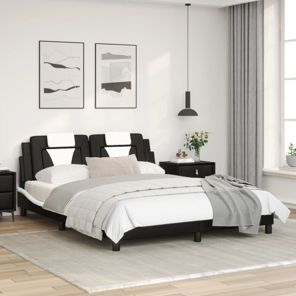 Bed Frame "Viana" with LED without Mattress Black and White 152x203 cm