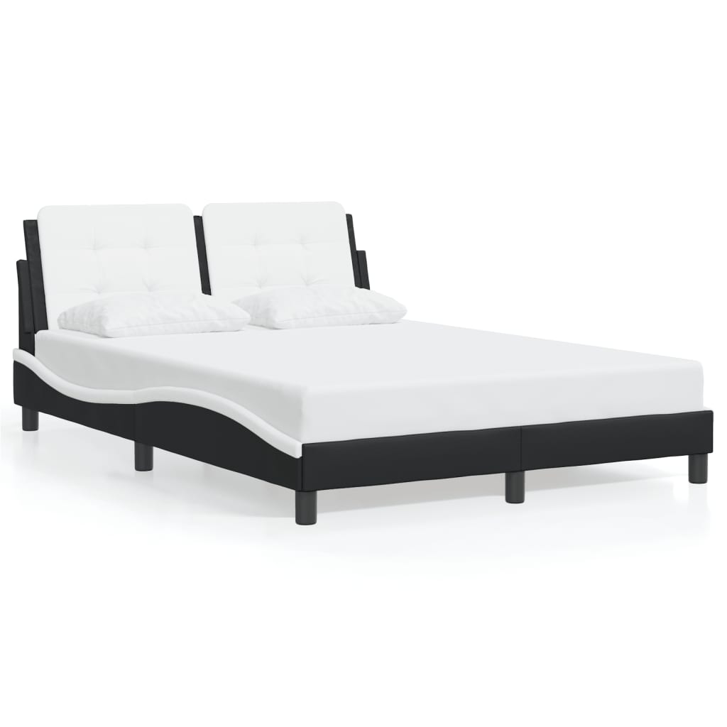 Bed Frame with LED without Mattress "Zadar" Black and White 137x190 cm