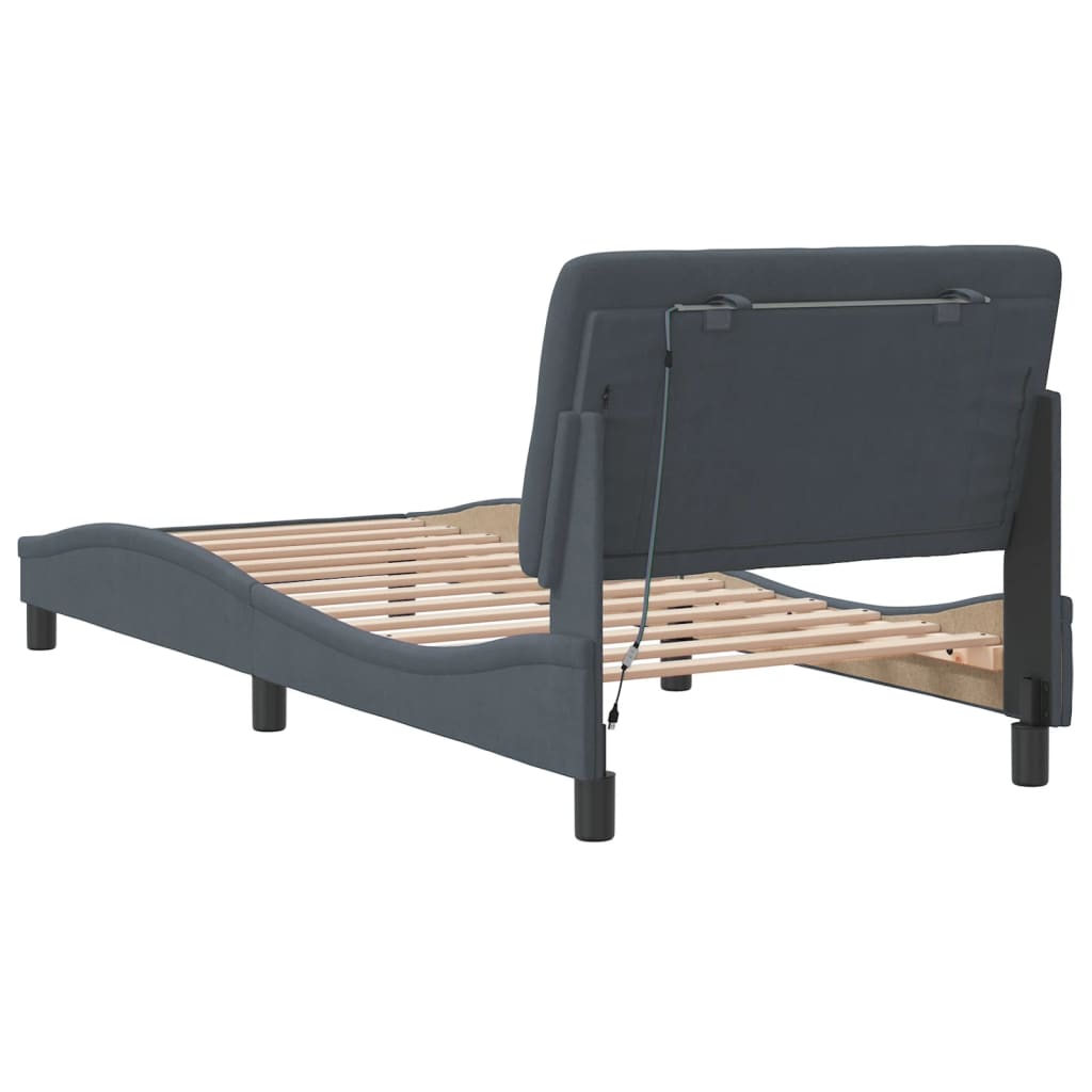Bed Frame with LED without Mattress Dark Grey 90x190 cm Velvet