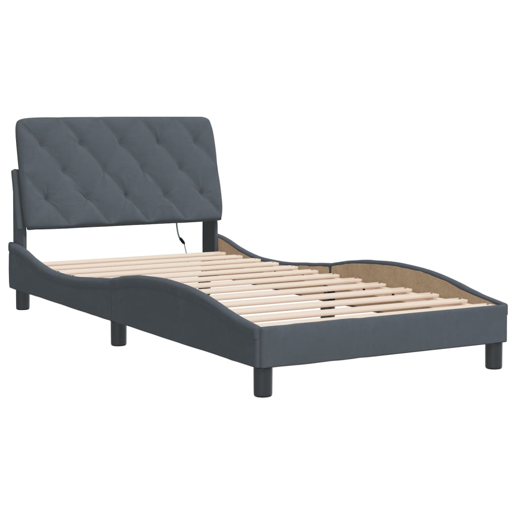 Bed Frame with LED without Mattress Dark Grey 107x203 cm King Single Velvet