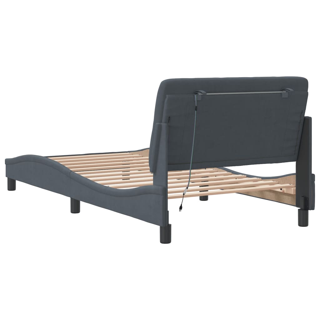 Bed Frame with LED without Mattress Dark Grey 107x203 cm King Single Velvet