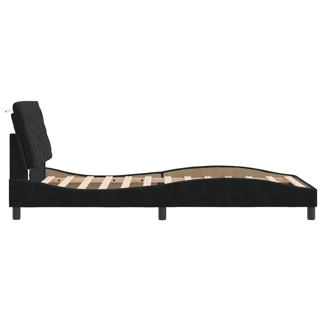 Bed Frame with LED without Mattress Black 107x203 cm King Single Velvet