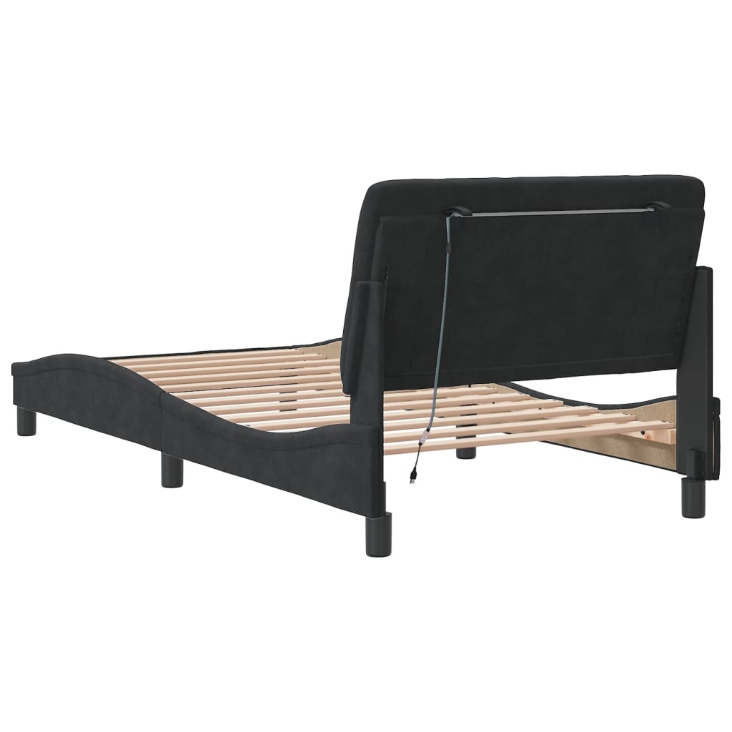 Bed Frame with LED without Mattress Black 107x203 cm King Single Velvet