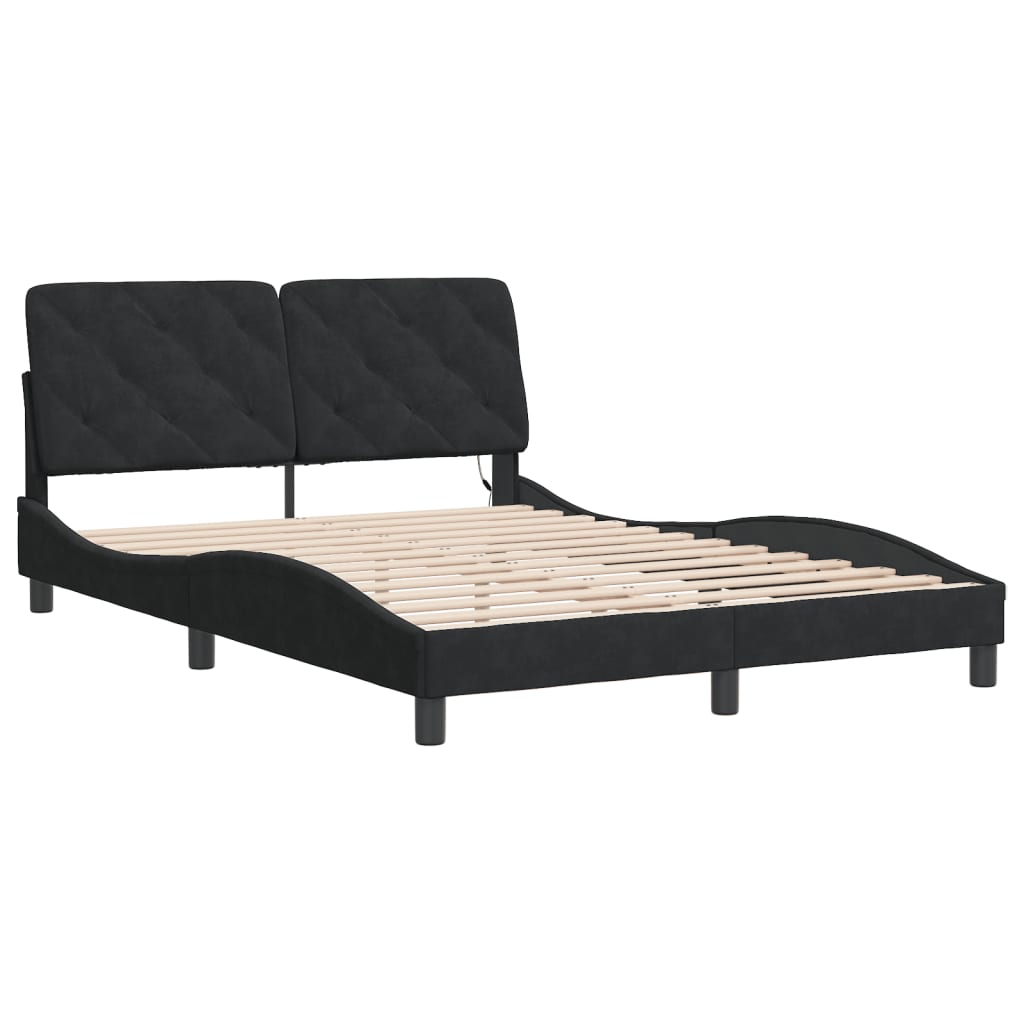 Bed Frame with LED without Mattress Black 137x190 cm Velvet