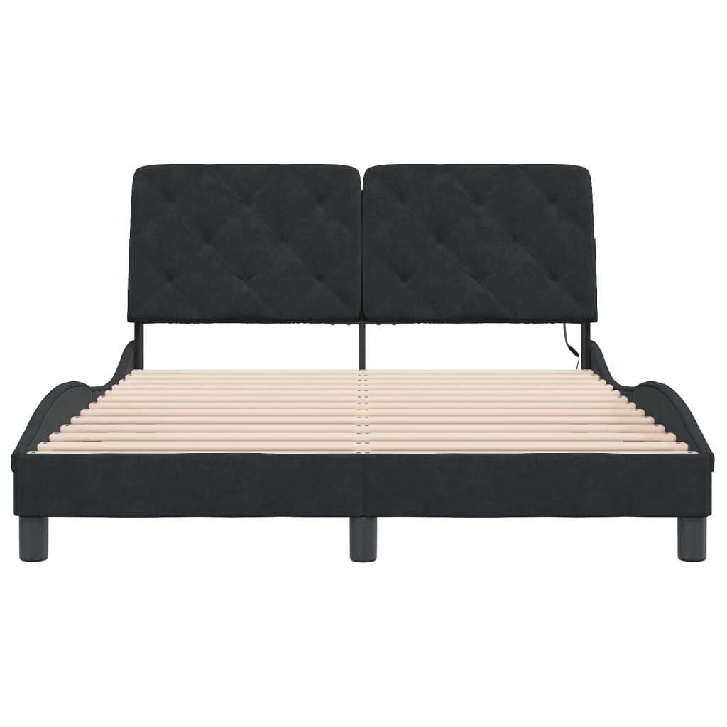 Bed Frame with LED without Mattress Black 137x190 cm Velvet