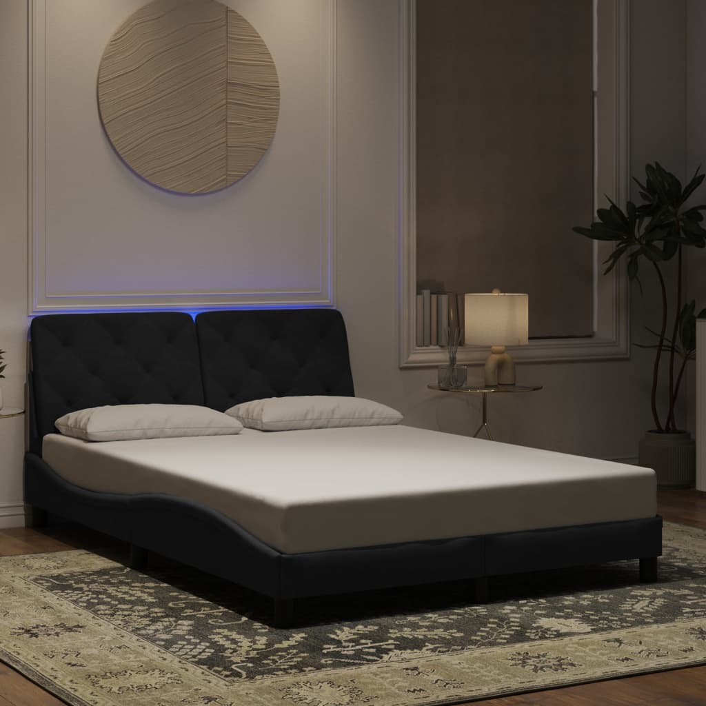Bed Frame with LED without Mattress Black 137x190 cm Velvet