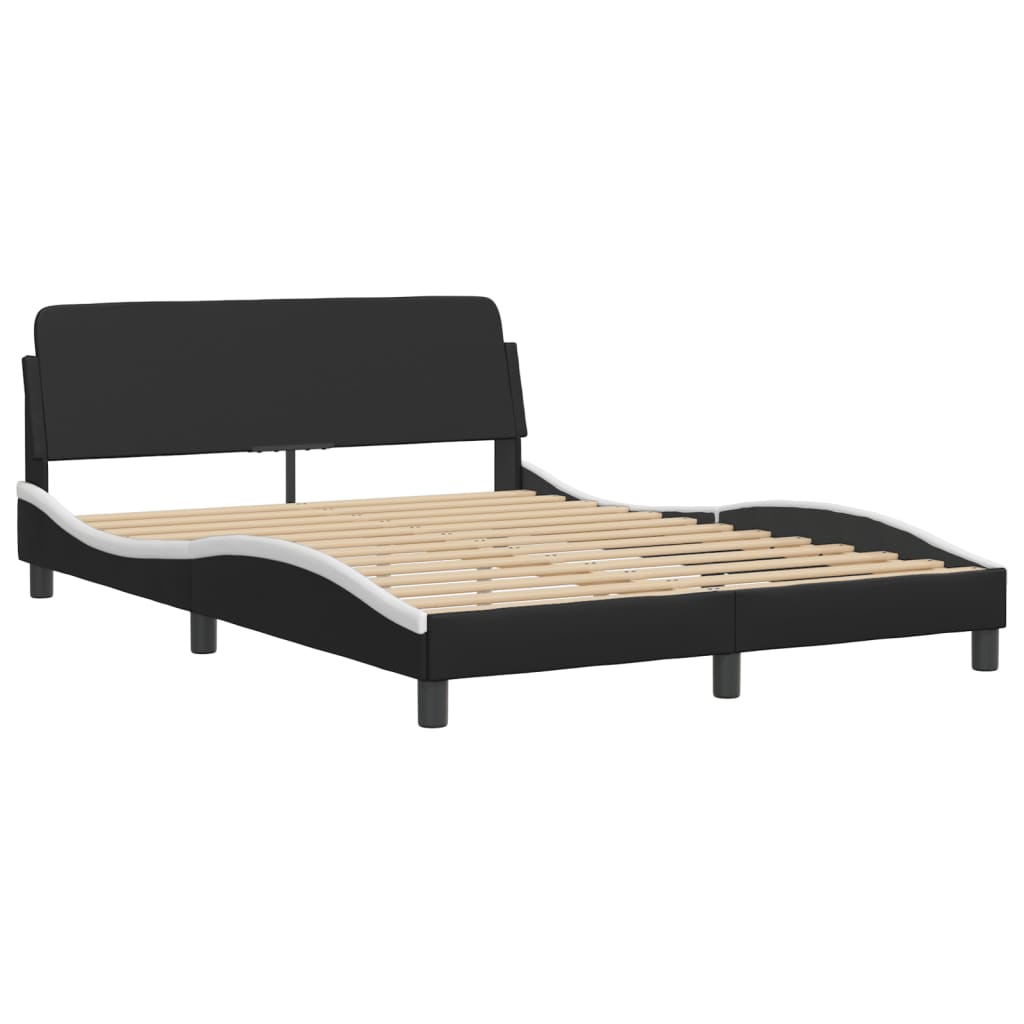 Bed Frame with LED without Mattress "Hvar" Black and White 137x190 cm