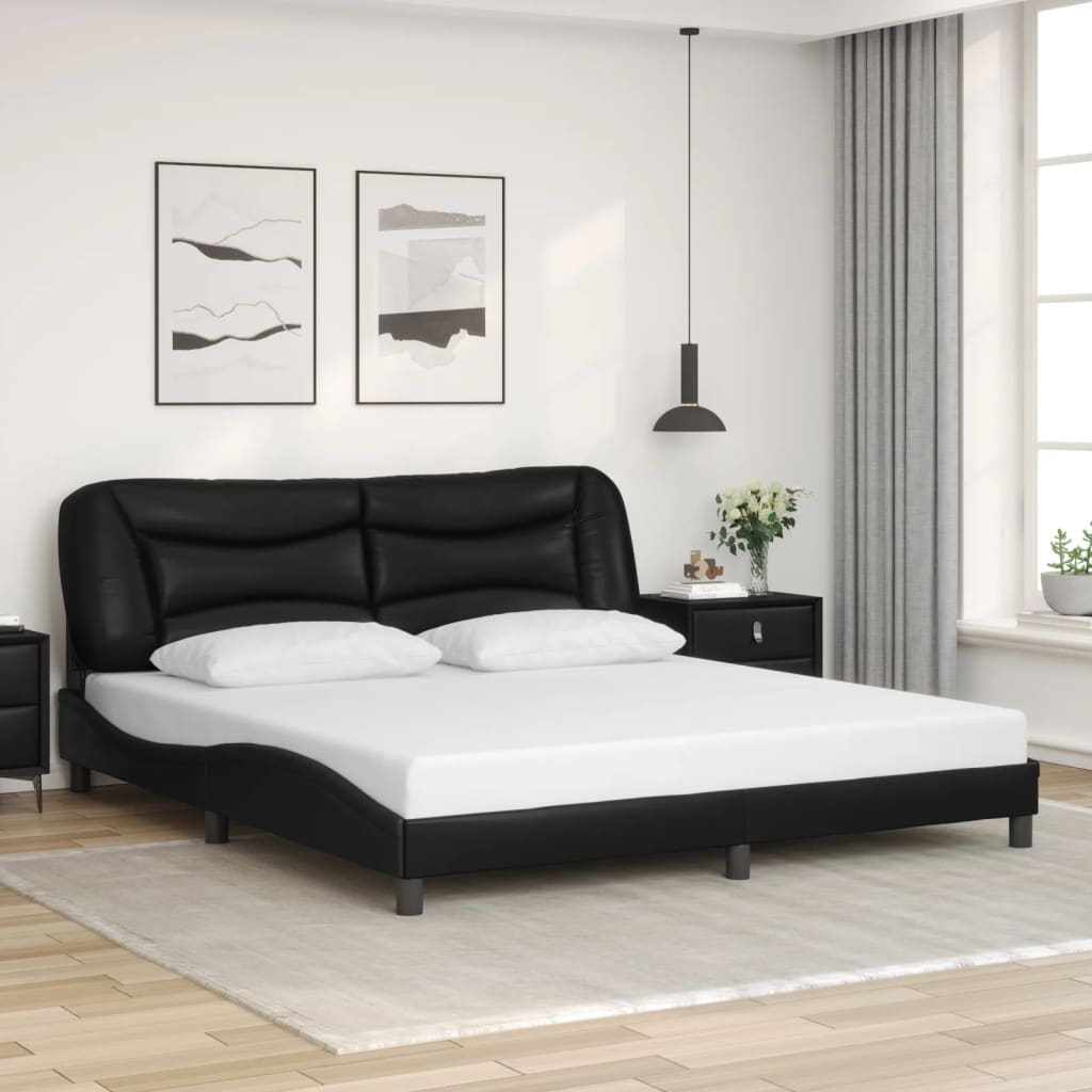 Bed Frame with LED without Mattress "Hvar" Black 180x200 cm