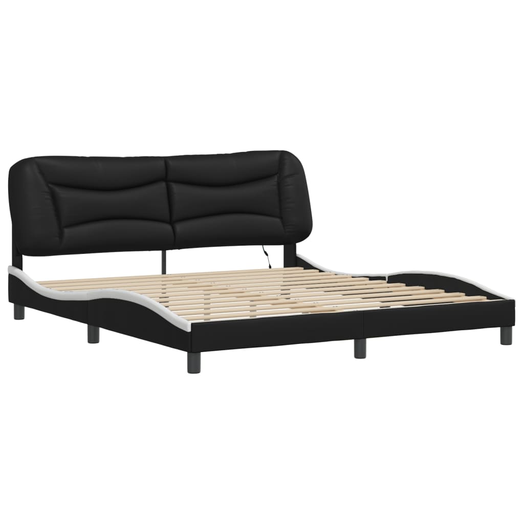 Bed Frame with LED without Mattress "Hvar" Black and White 180x200 cm