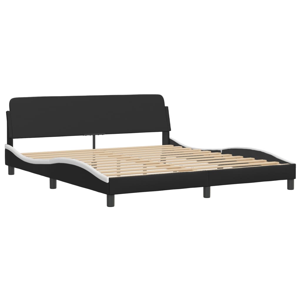Bed Frame with LED without Mattress "Hvar" Black and White 180x200 cm
