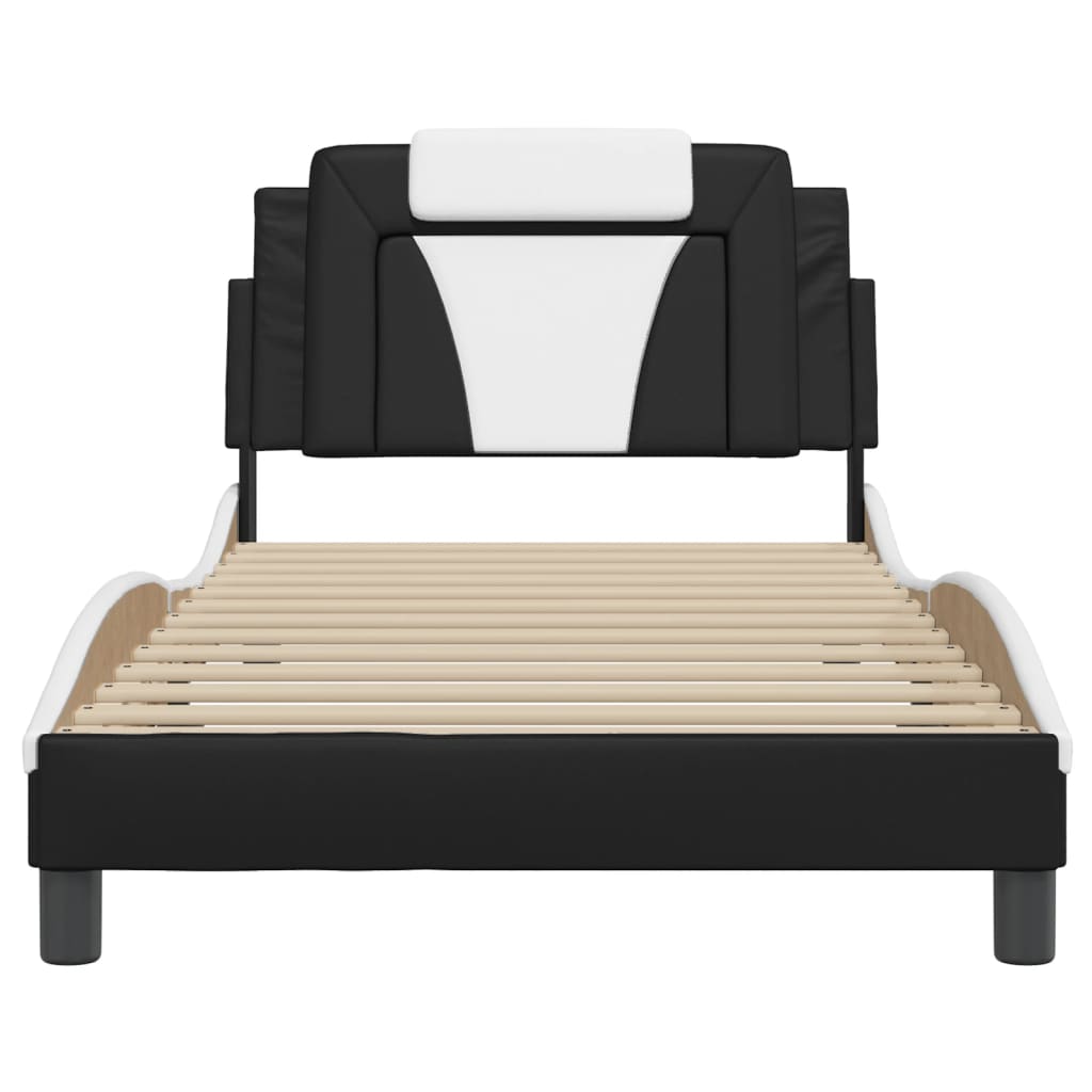 Bed Frame "Viana" with LED without Mattress Black and White 107x203 cm
