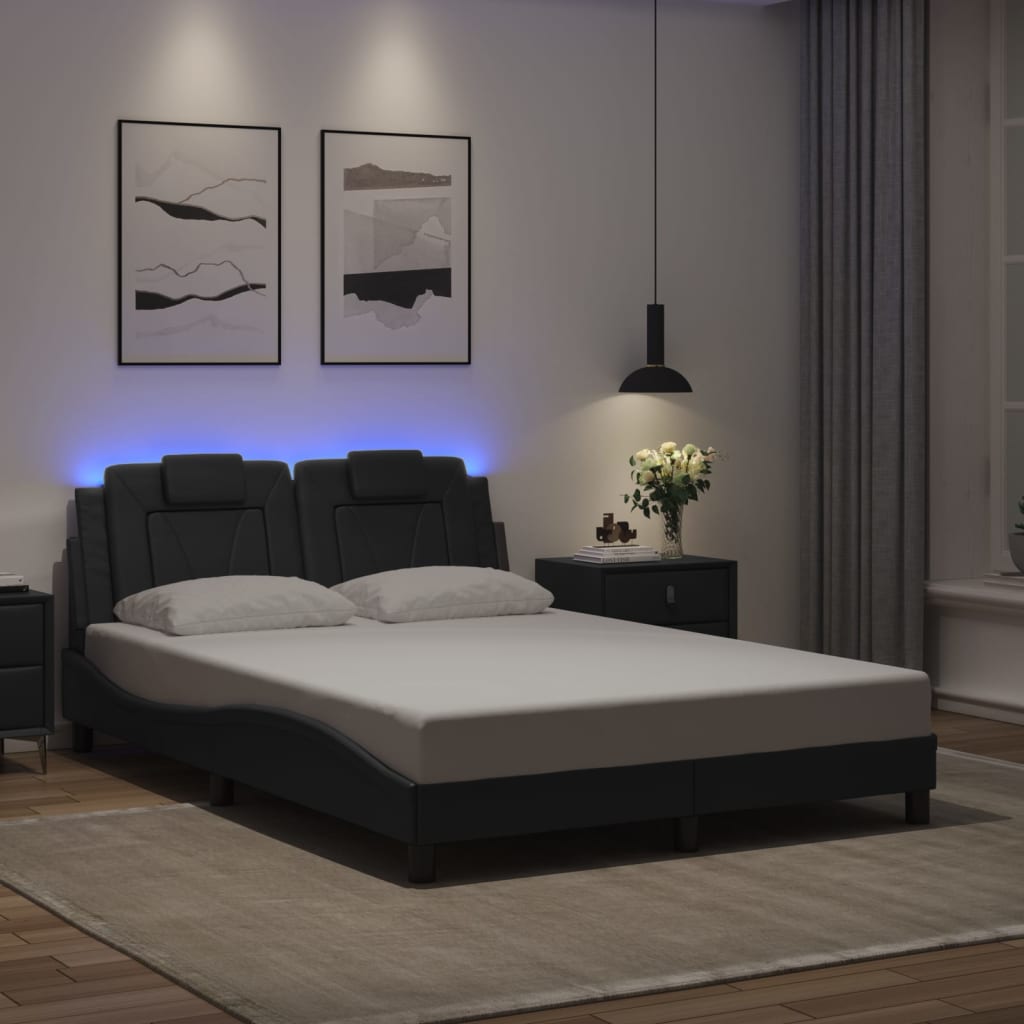 Bed Frame "Viana" with LED without Mattress Black 137x190 cm