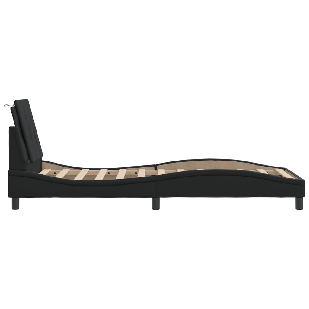 Bed Frame with LED without Mattress "Zadar" Black 107x203 cm