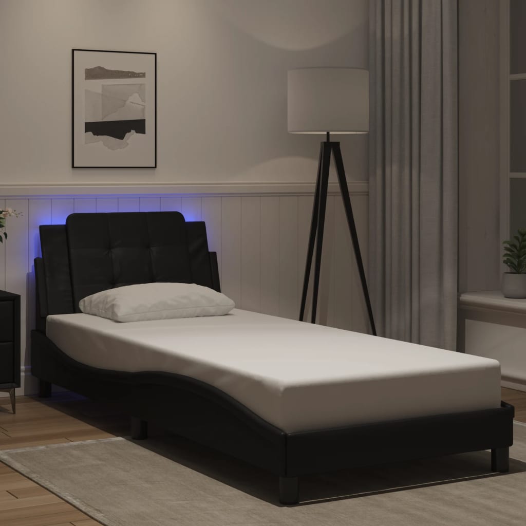 Bed Frame with LED without Mattress "Zadar" Black 107x203 cm