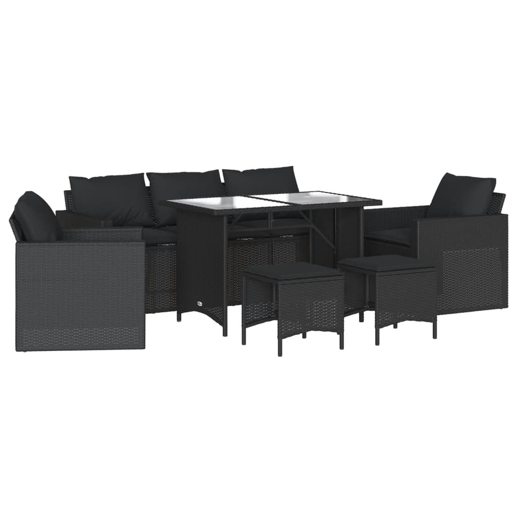 6 Piece Garden Sofa Set with Cushions Black Poly Rattan