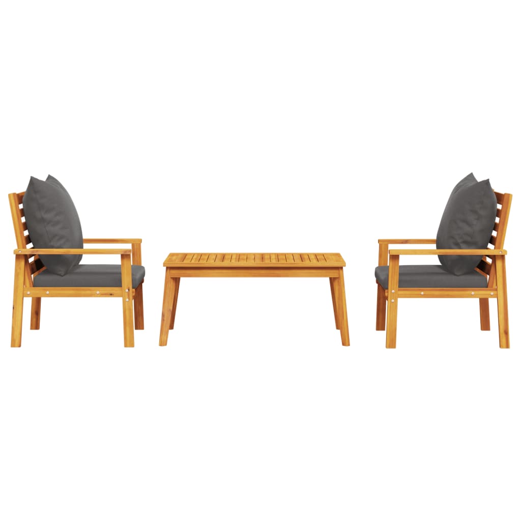 3 Piece Garden Lounge Set with Cushions Solid Wood Acacia
