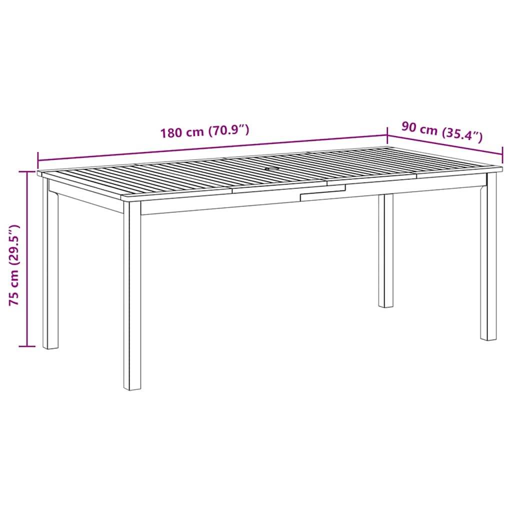 Garden Dining Table 180x90x75 cm Solid Wood Acacia