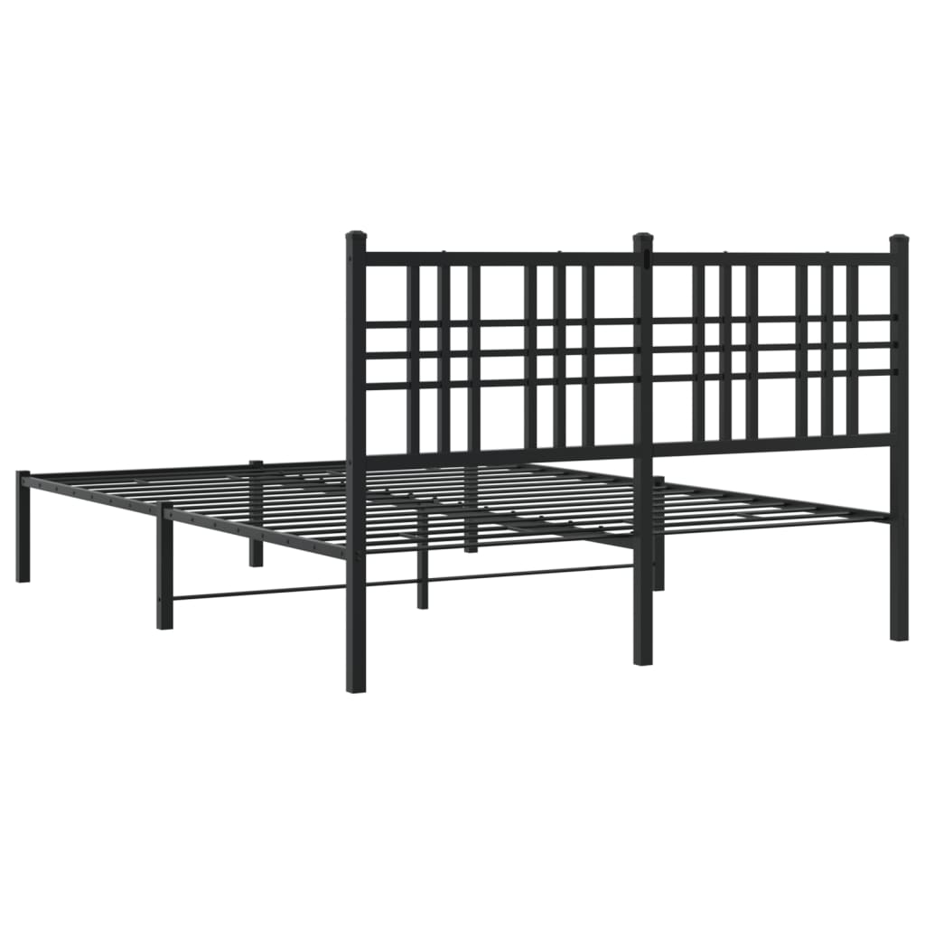 Metal Bed Frame without Mattress with Headboard Black 135x190 cm