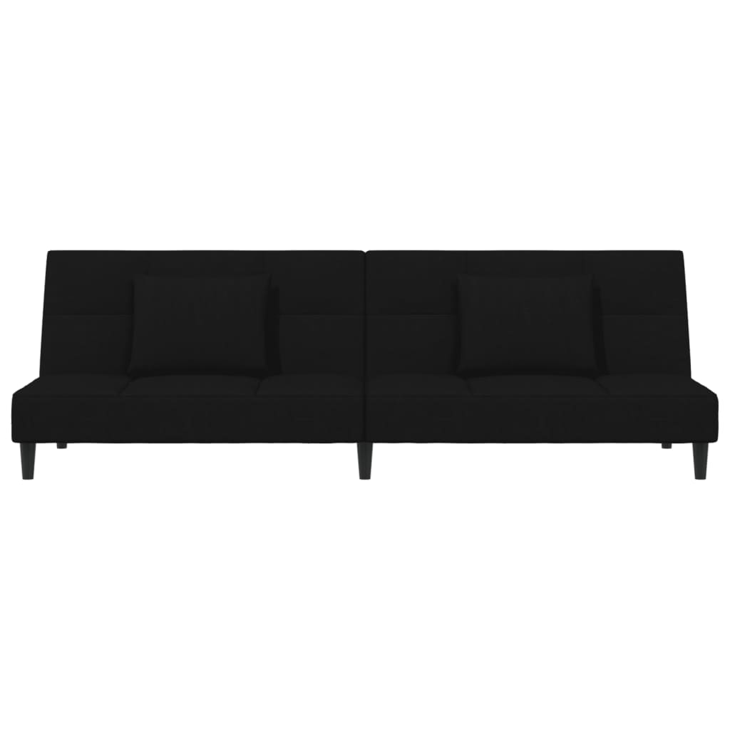 2-Seater Sofa Bed with Two Pillows Black Velvet