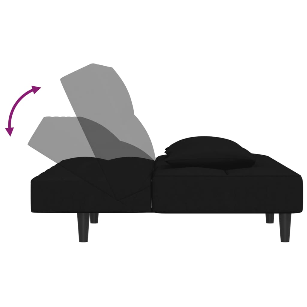 2-Seater Sofa Bed with Two Pillows Black Velvet