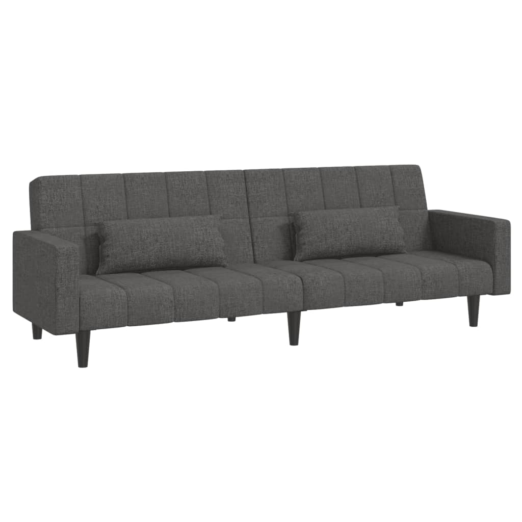 2-Seater Sofa Bed with Two Pillows Dark Grey Fabric
