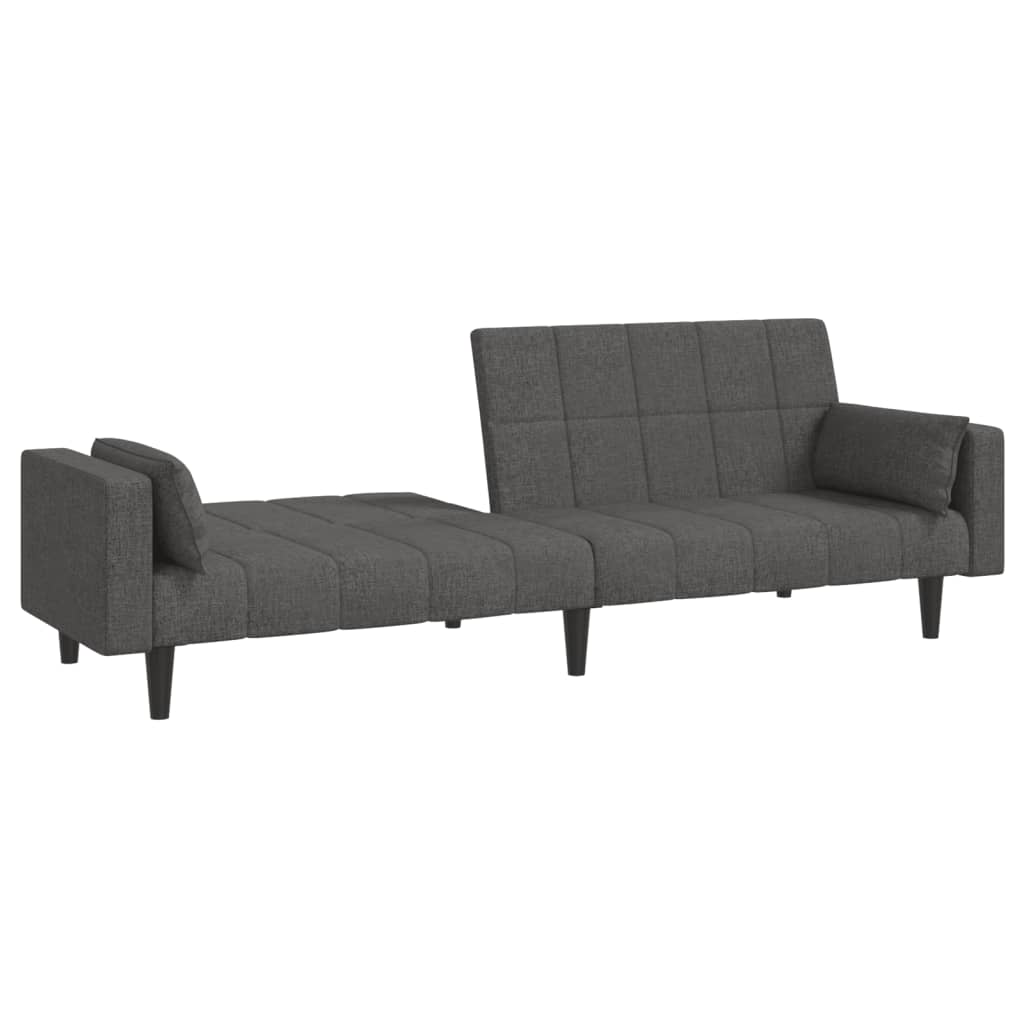 2-Seater Sofa Bed with Two Pillows Dark Grey Fabric