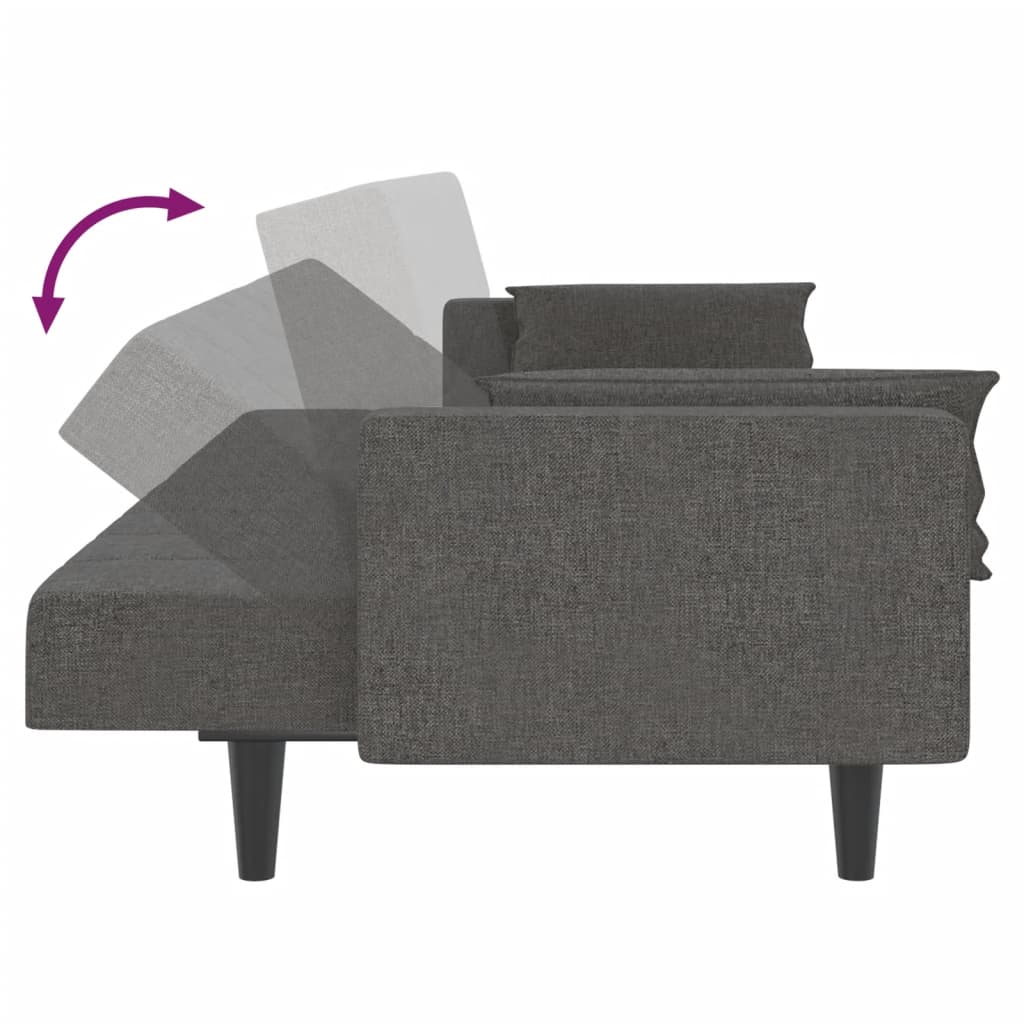 2-Seater Sofa Bed with Two Pillows Dark Grey Fabric