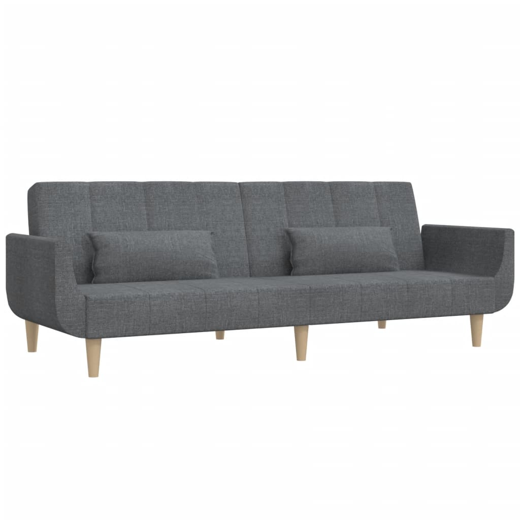 2-Seater Sofa Bed with Two Pillows Light Grey Fabric