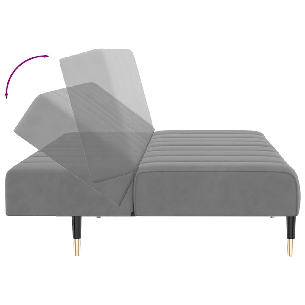2-Seater Sofa Bed Light Grey Velvet