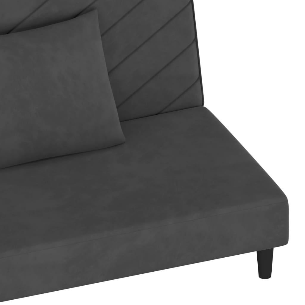 2-Seater Sofa Bed with Two Pillows Dark Grey Velvet