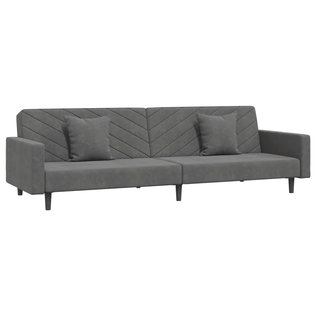2-Seater Sofa Bed with Two Pillows Dark Grey Velvet
