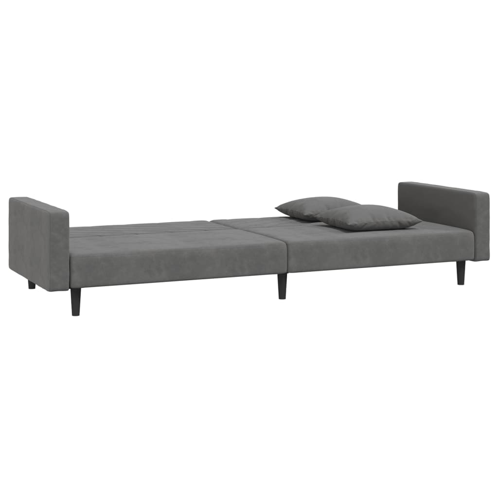 2-Seater Sofa Bed with Two Pillows Dark Grey Velvet
