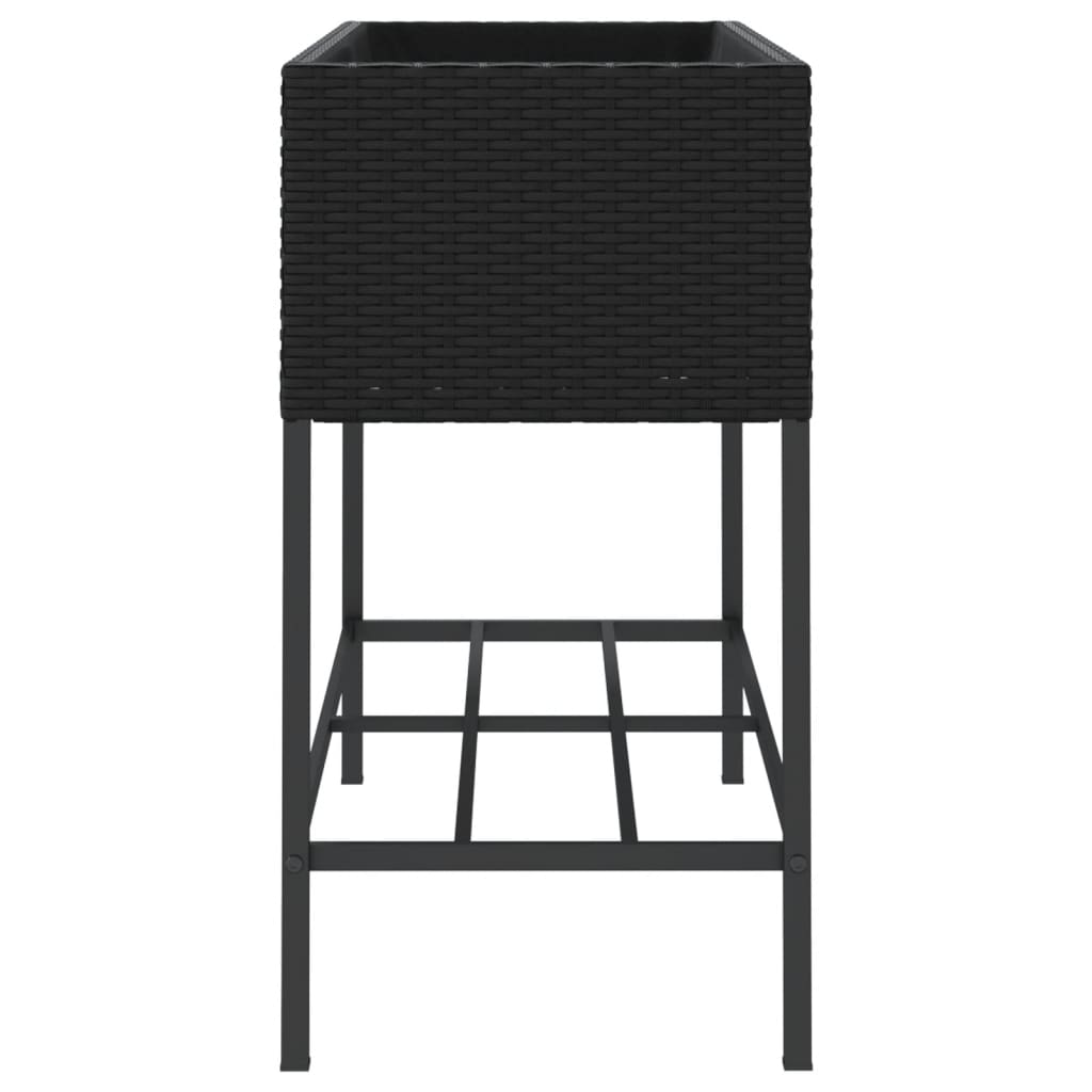 Garden Planter with Shelf Black Poly Rattan