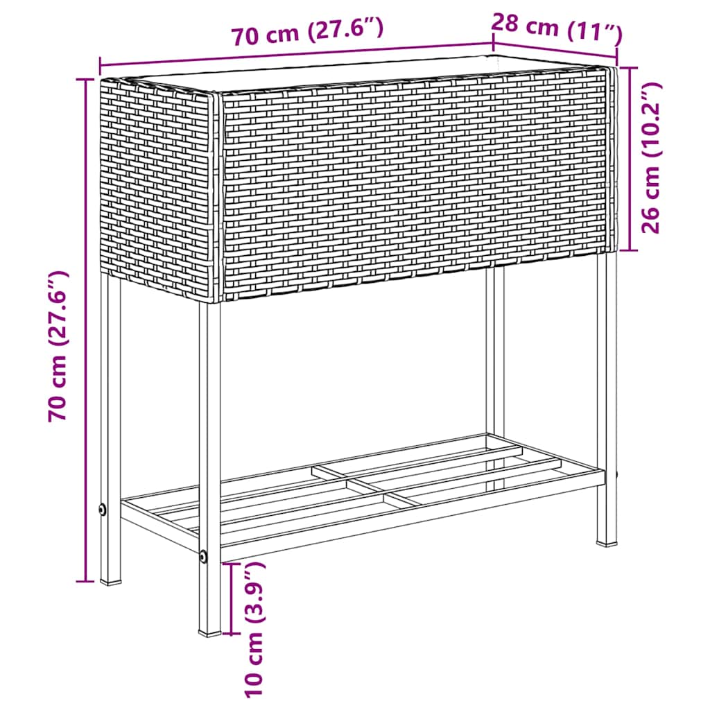 Garden Planter with Shelf Grey Poly Rattan