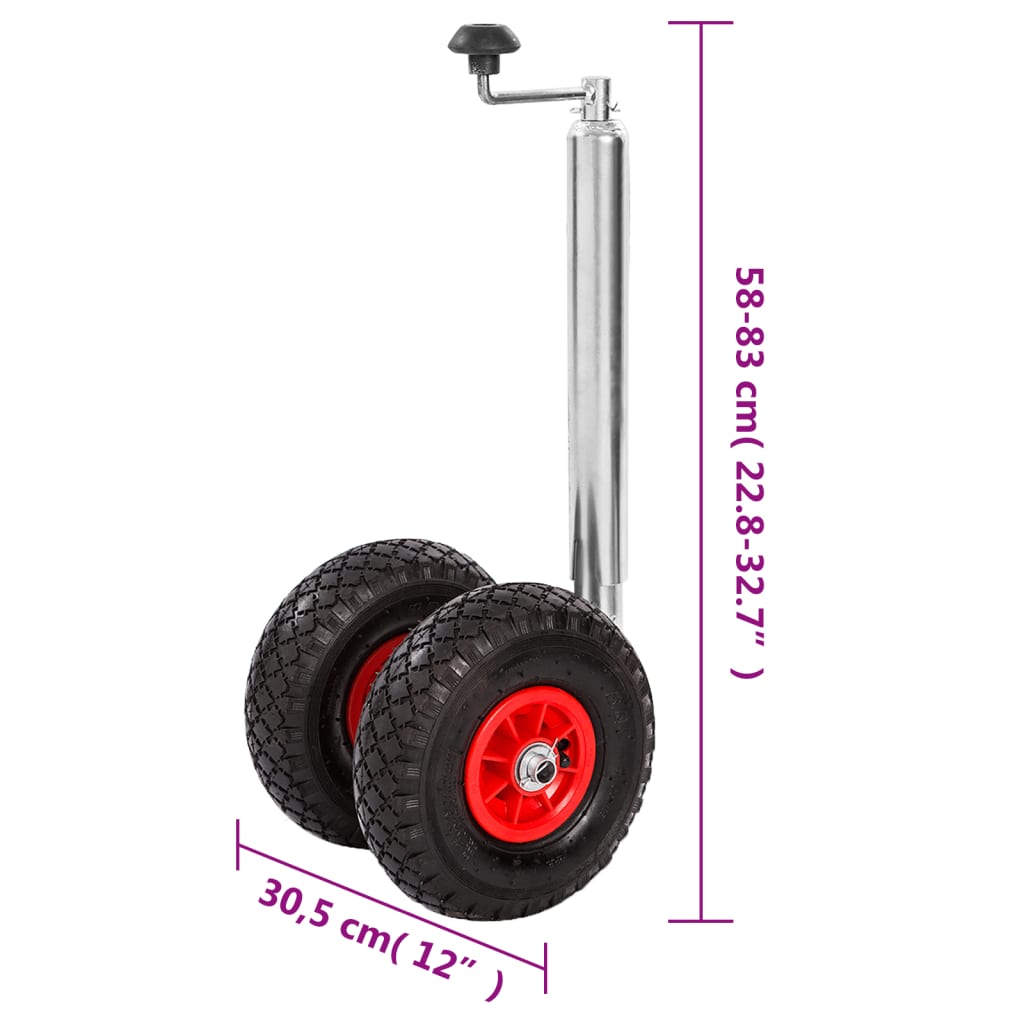 Jockey Wheel with 2 Pneumatic Tyres 2 Tubes 3 Split Clamps