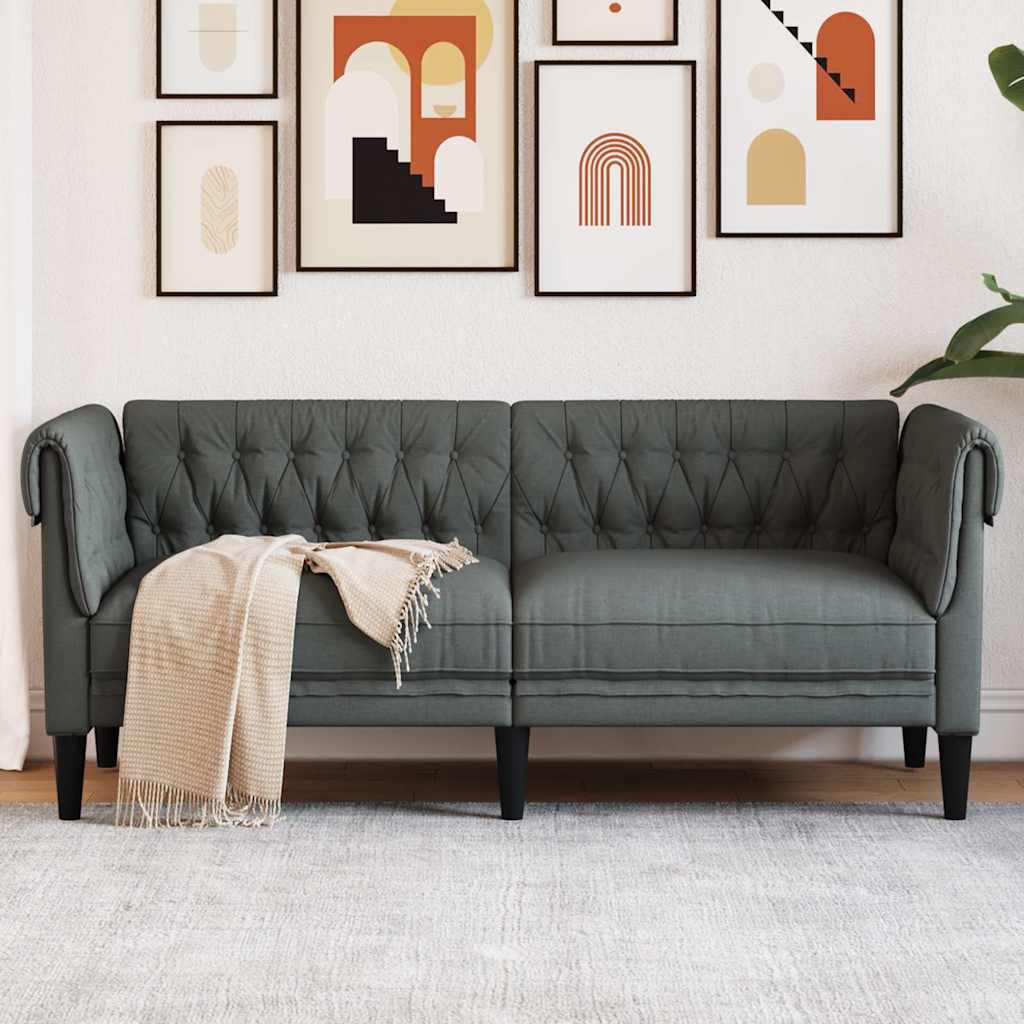 Chesterfield Sofa 2-Seater Dark Grey Fabric
