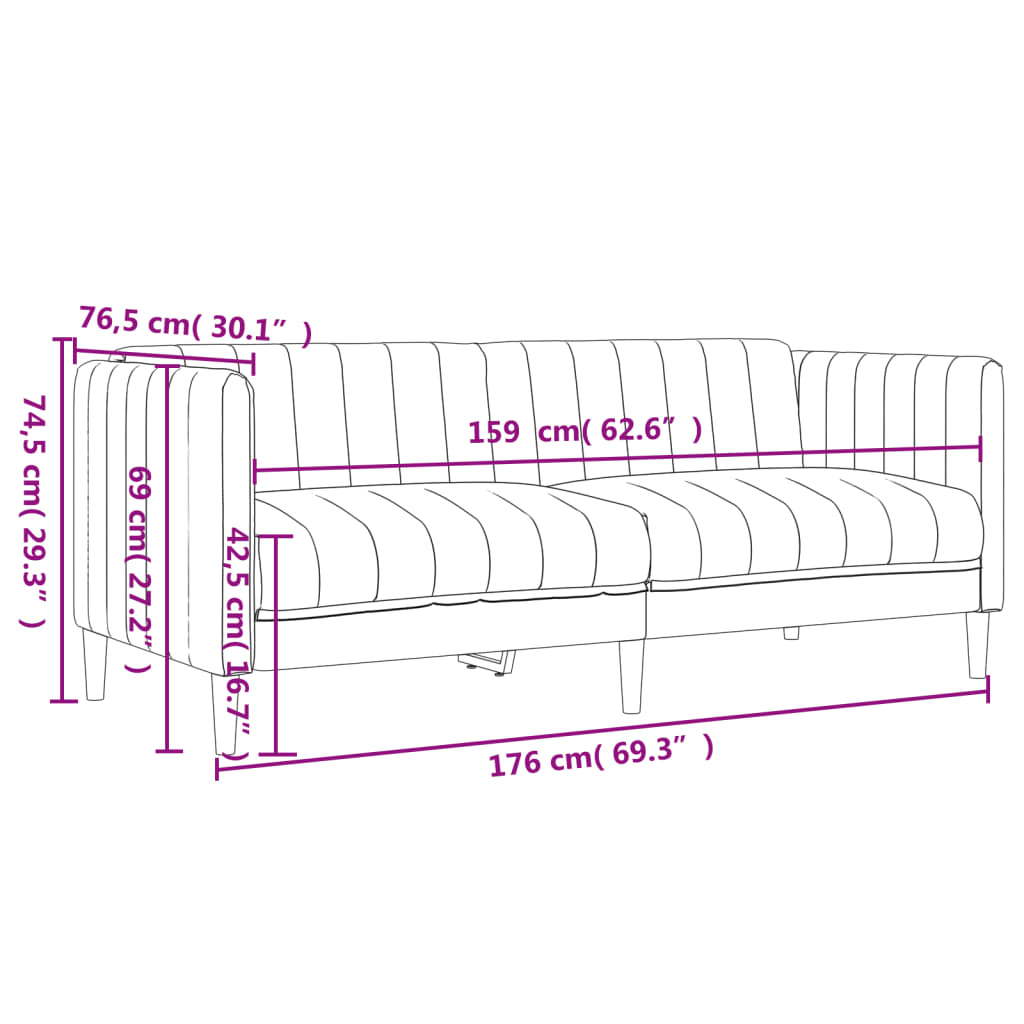 Sofa 2-Seater Black Fabric