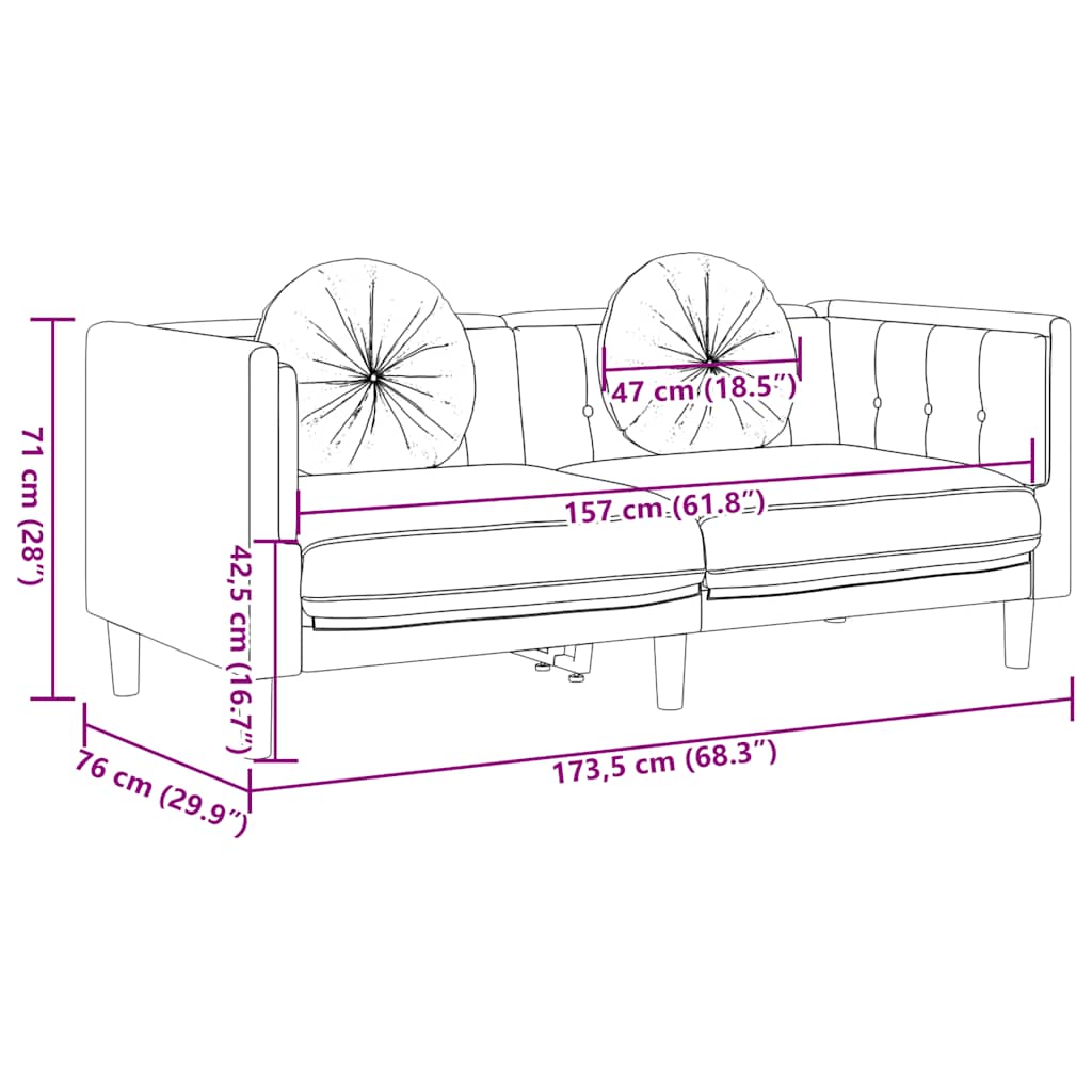 Sofa with Cushions 2-Seater Brown Faux Suede Leather