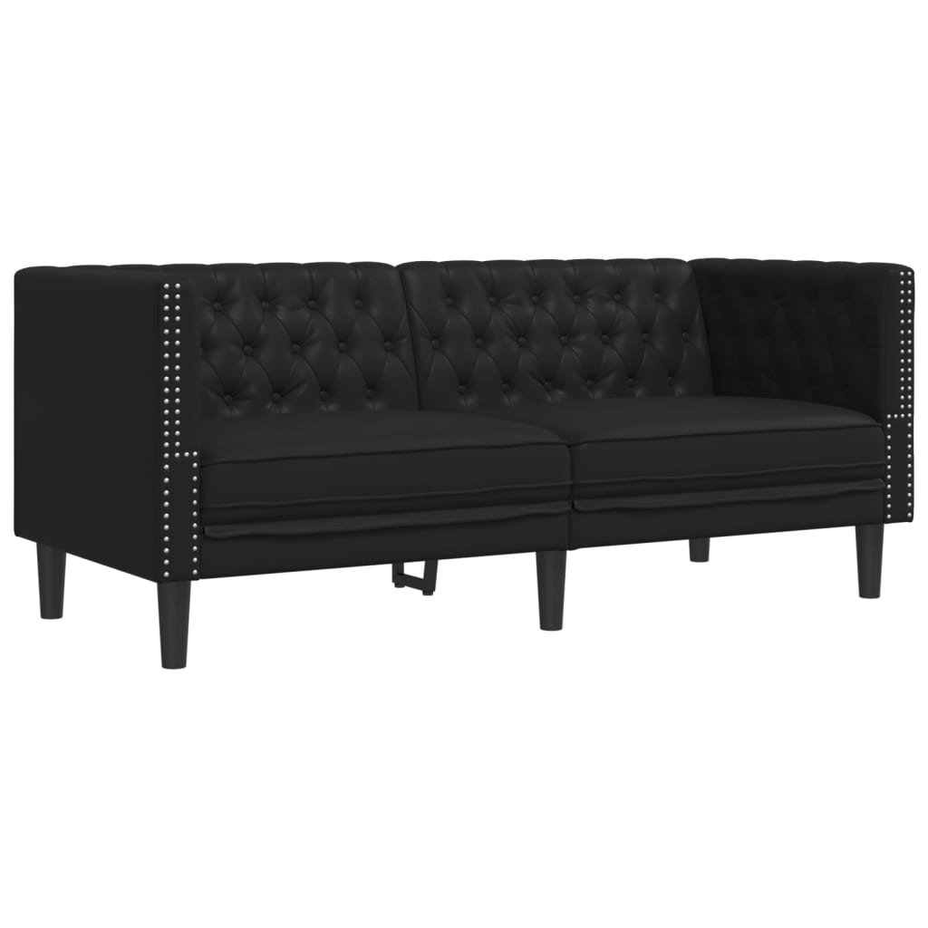 Chesterfield Sofa 2-Seater Black Faux Leather