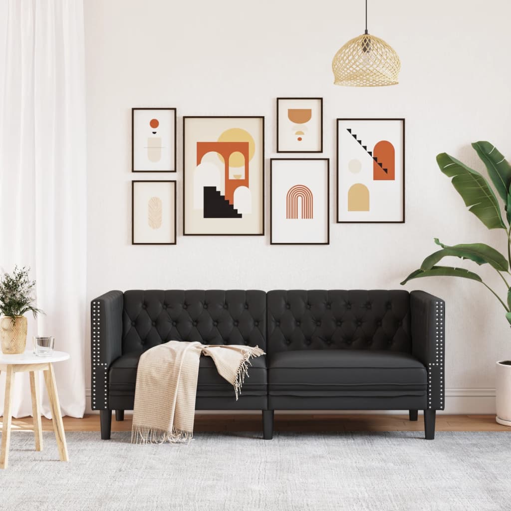 Chesterfield Sofa 2-Seater Black Faux Leather