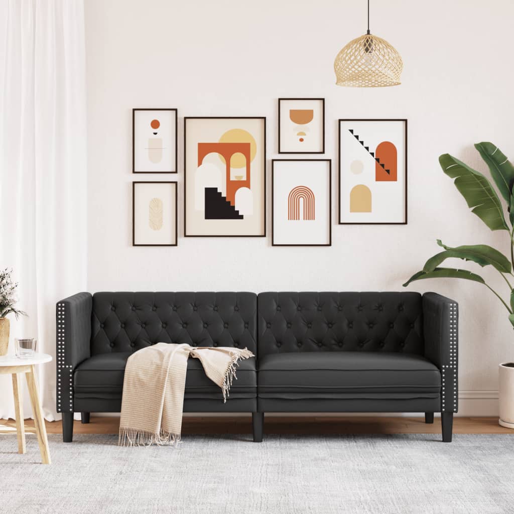 Chesterfield Sofa 3-Seater Black Faux Leather