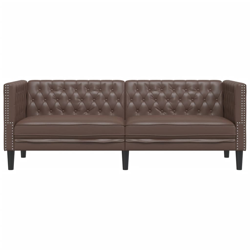Chesterfield Sofa 3-Seater Brown Faux Leather