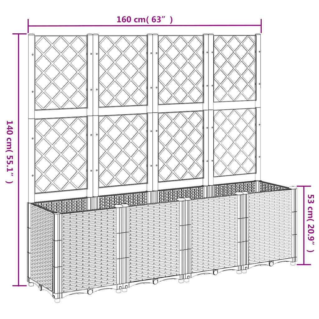 Garden Planter with Trellis Blue Grey 160x40x140 cm PP