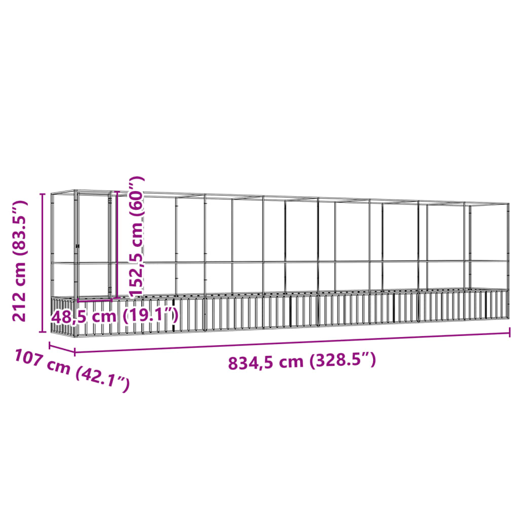 Aviary with Extension Silver 834.5x107x212 cm Steel