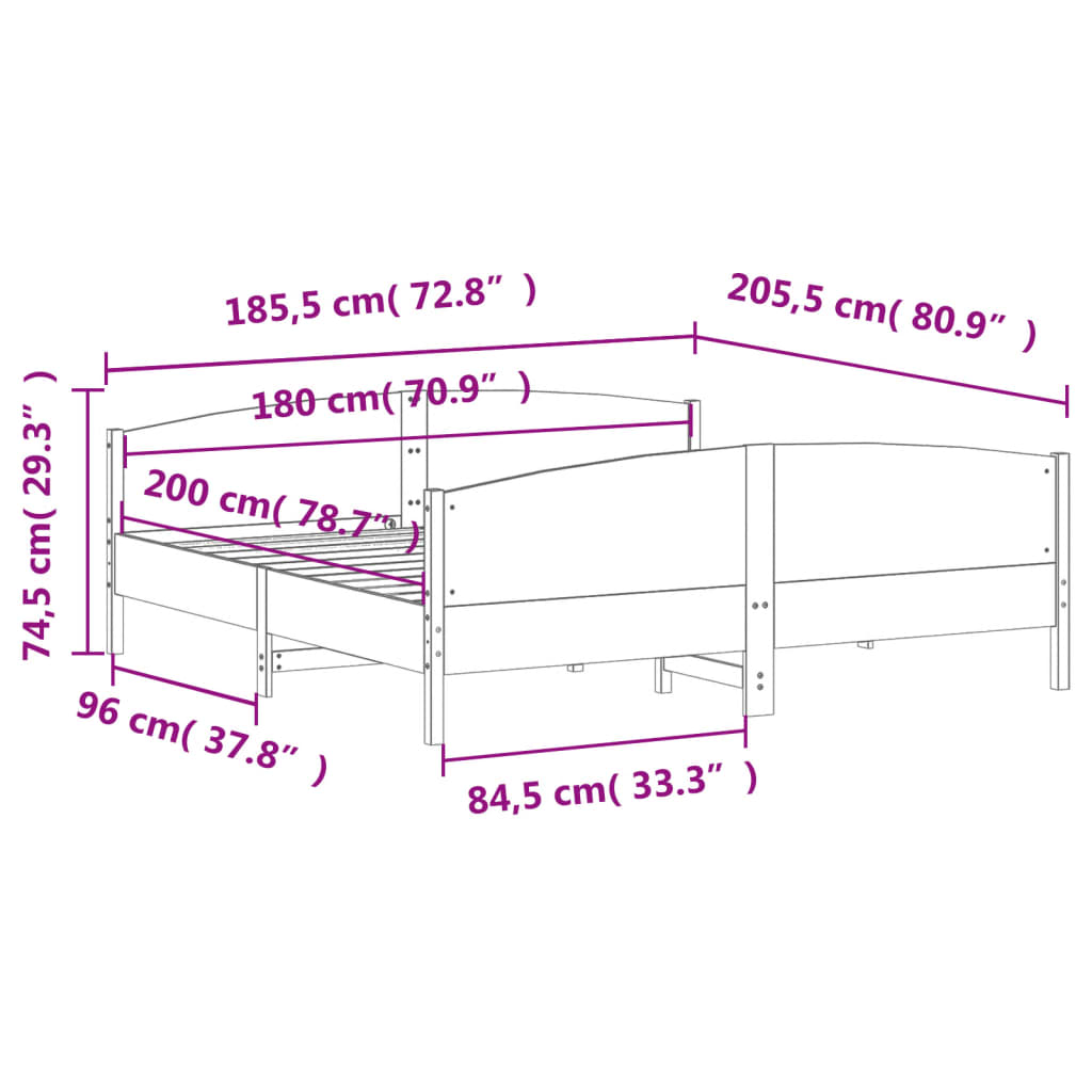 Bed Frame with Headboard 180x200 cm Solid Wood Pine